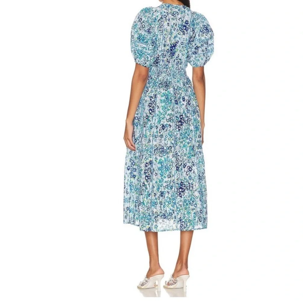 Poupette St Barth Reine Midi Dress in Blue Aquarelle Size Medium